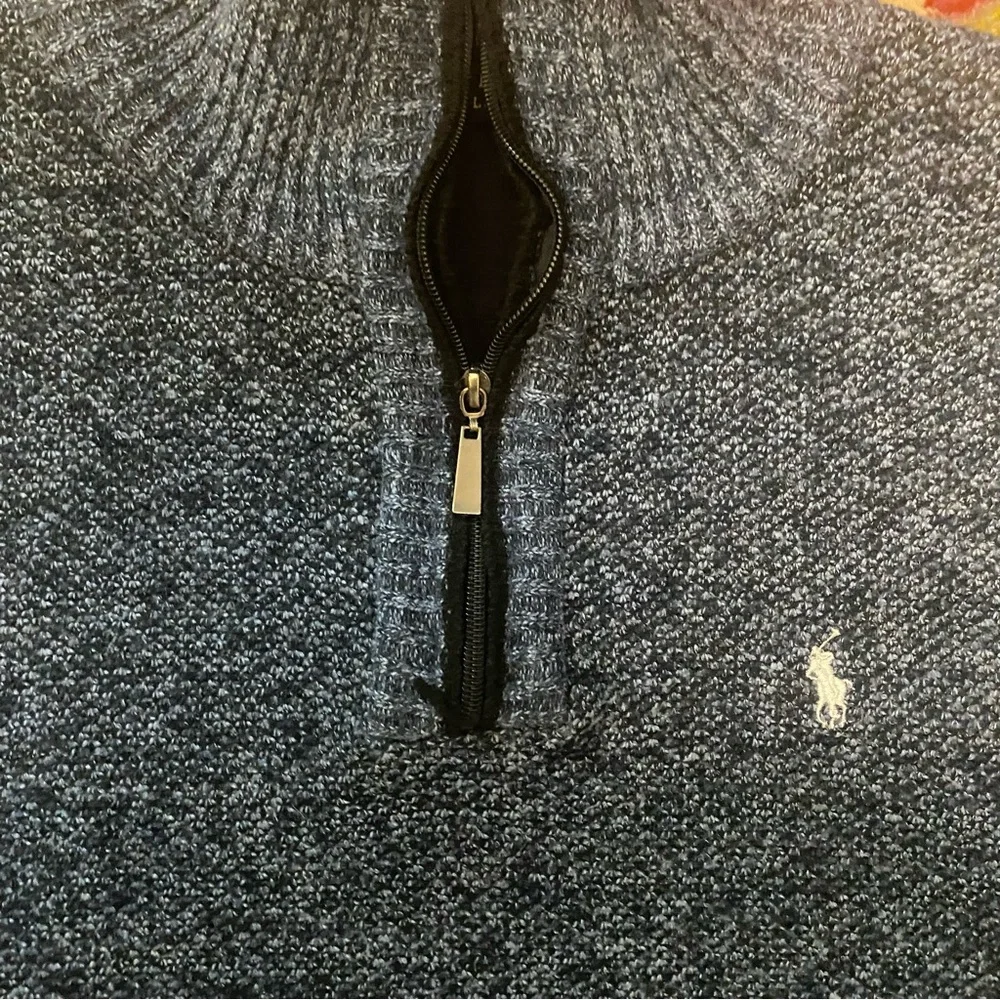 Polo Ralph Lauren Men's Heathered Blue 1/4 Zip-Up Sweater Patch Elbows Sz 3XL